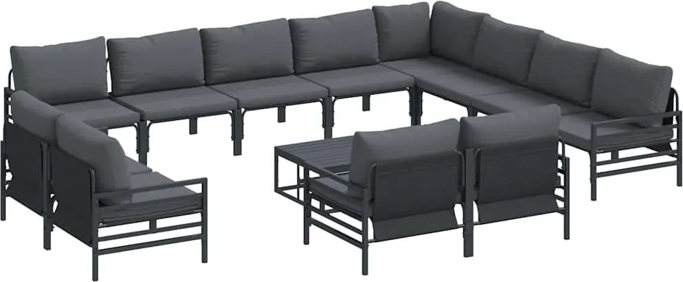 vidaXL Kerti Kanapé Szett párnával 13 pcs Fekete Acél