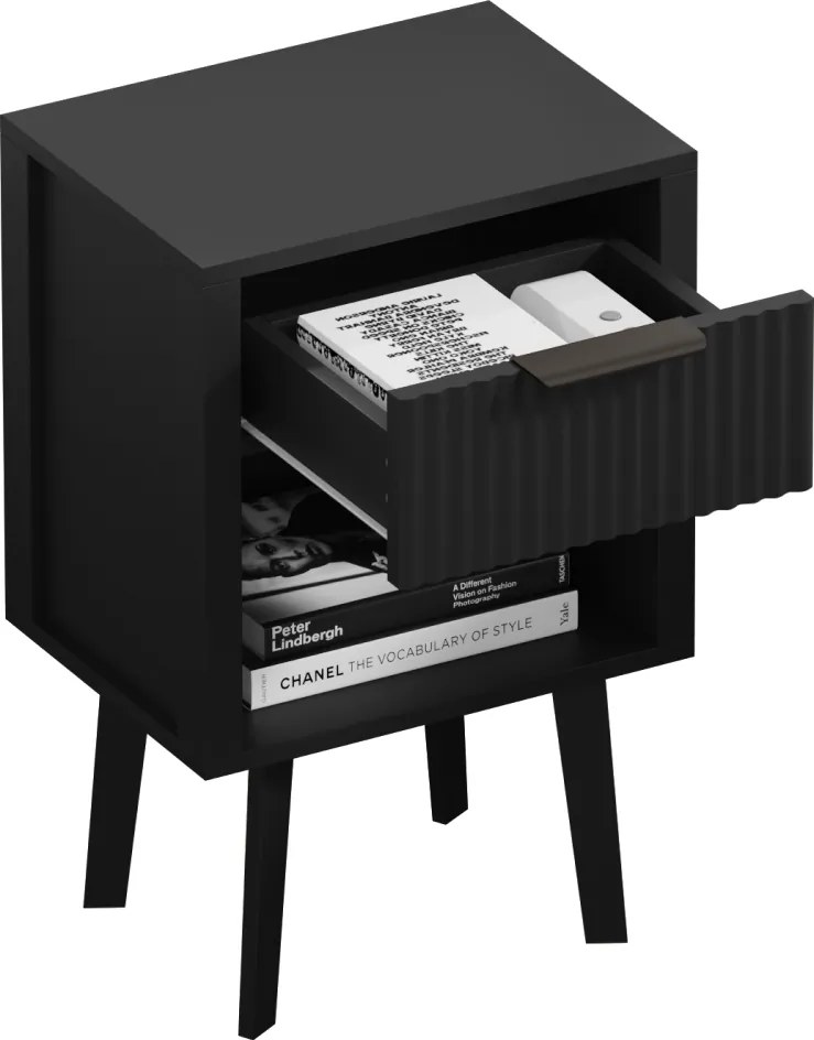 Éjjeliszekrény, fekete, TOBI