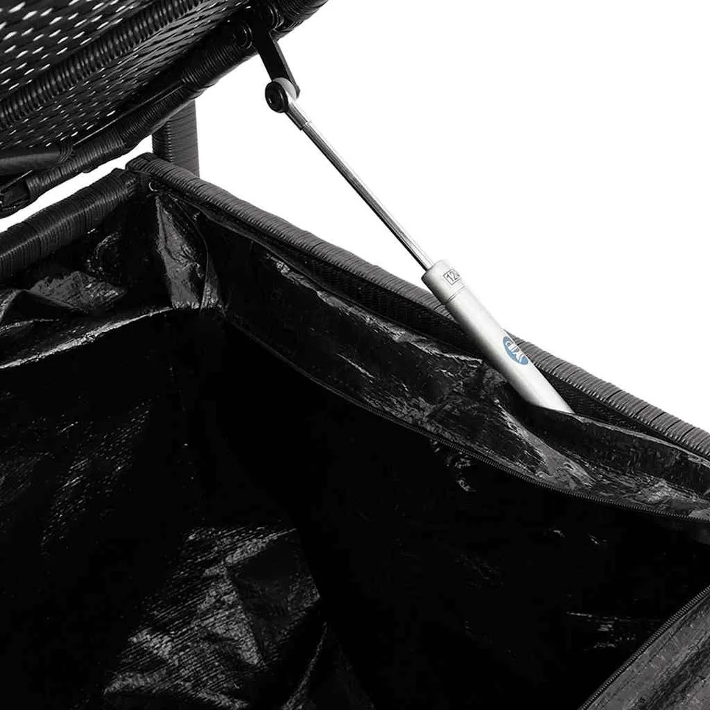 fekete polyrattan kerti tároló pad párnával