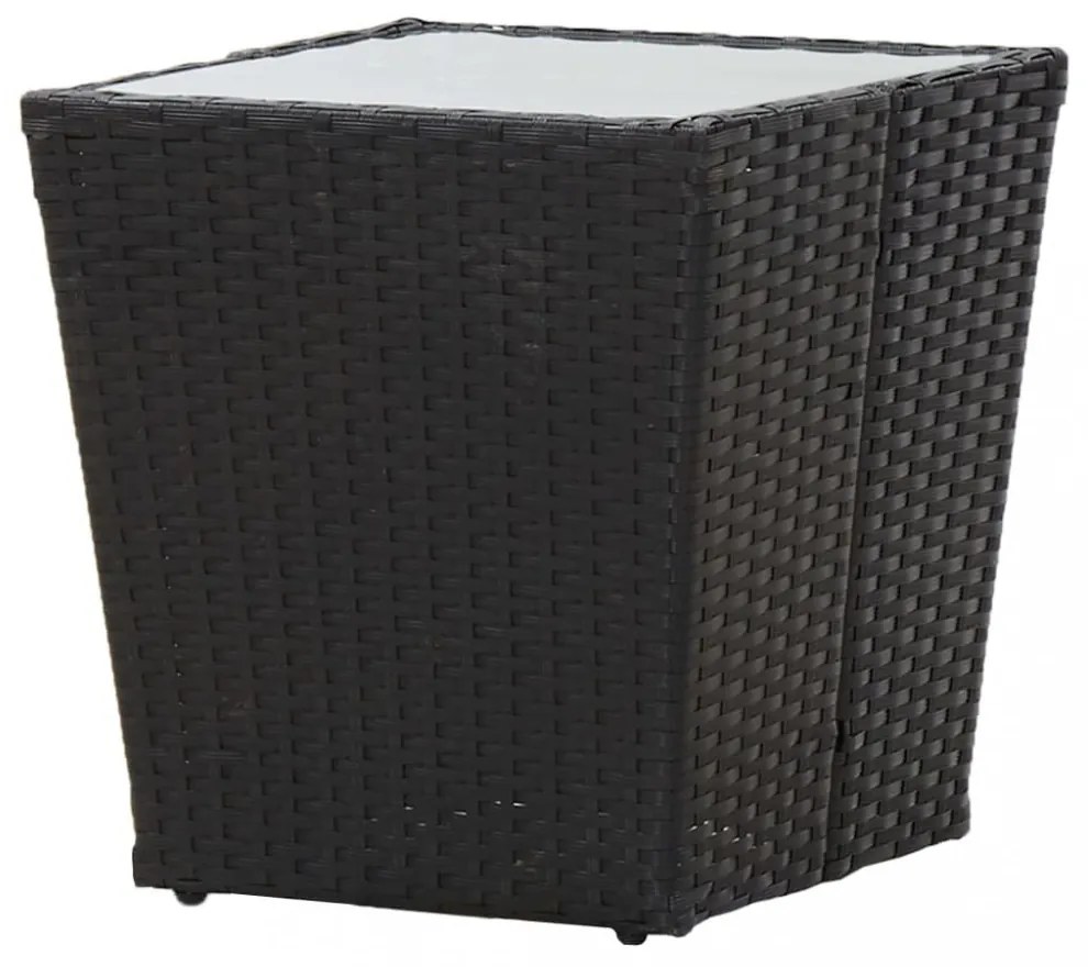 fekete polyrattan és edzett üveg teázóasztal 41,5x41,5x43 cm