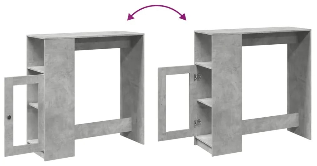 betonszürke szerelt fa tárolórekeszes bárasztal 101x40x103,5 cm
