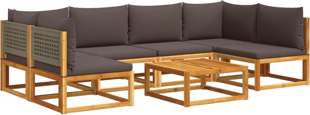 vidaXL 7 darabos akácfa és rattan kerti kanapégarnitúra párnákkal