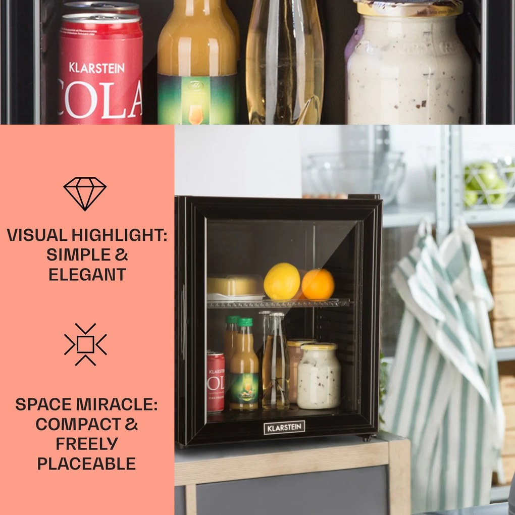 Klarstein Brooklyn 24, mini hűtőszekrény, üvegajtó, LED világítás, polcok