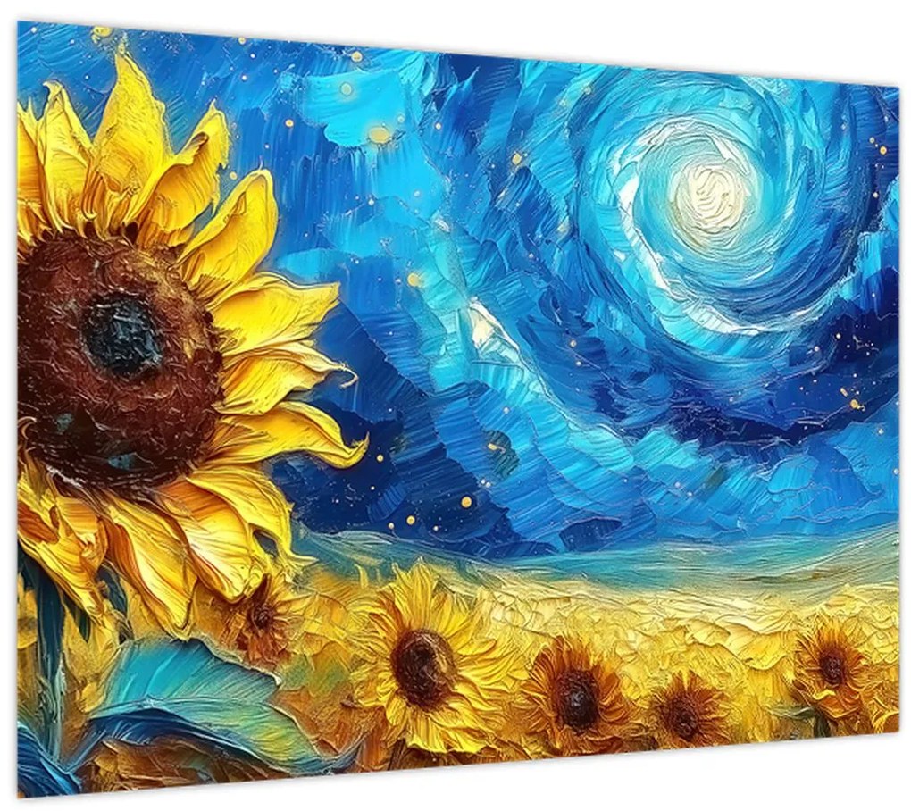 Üveg kép - Festés napraforgó (70x50 cm)