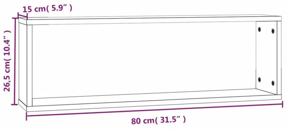 4 db füstös tölgy színű szerelt fa fali kockapolc 80x15x26,5 cm