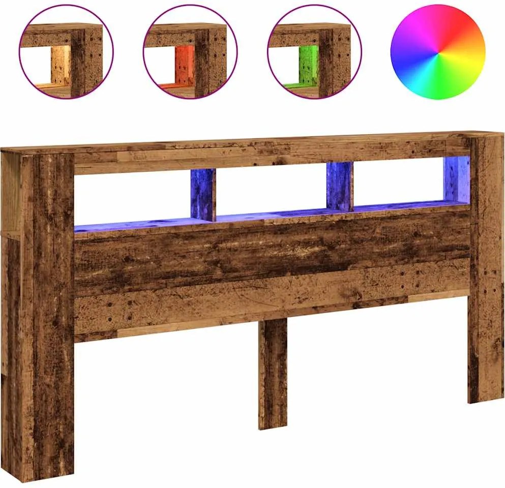 vidaXL antik fa színű szerelt fa LED-es fejtámla 200x18,5x103,5 cm