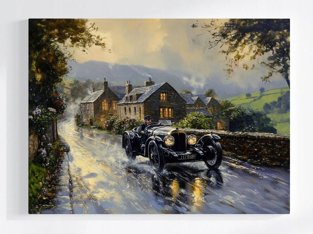 Vászonkép Canvas Utca Út Falu Anglia Régi Retro Autó 80x60