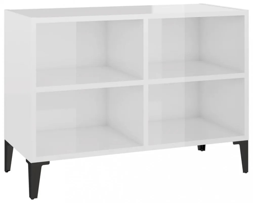 magasfényű fehér TV-szekrény fémlábakkal 69,5 x 30 x 50 cm