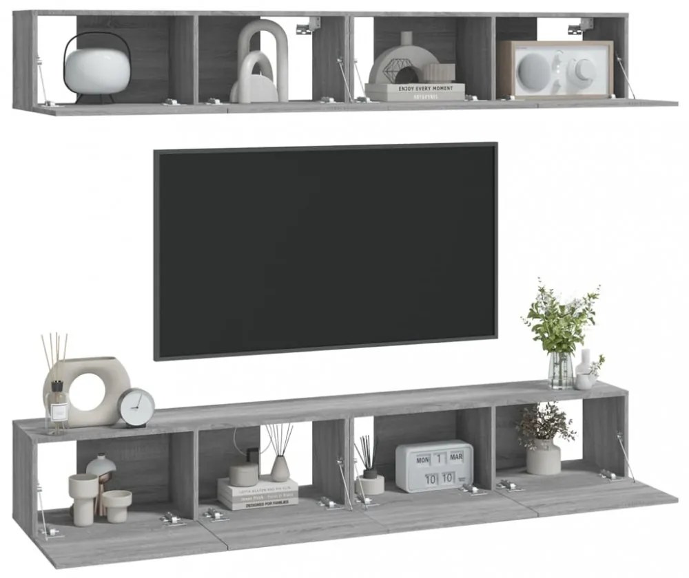 4 db szürke sonoma színű fali TV-szekrény 100 x 30 x 30 cm