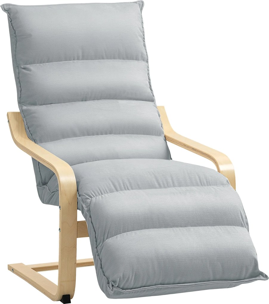 HOMCOM Relaxációs Fotel, párnázott Lounge Szék állítható Lábpihentetővel, Velúrszerű Kárpitozás a Nappaliba, Ringató Szék Karfával, Olvasószék Világos