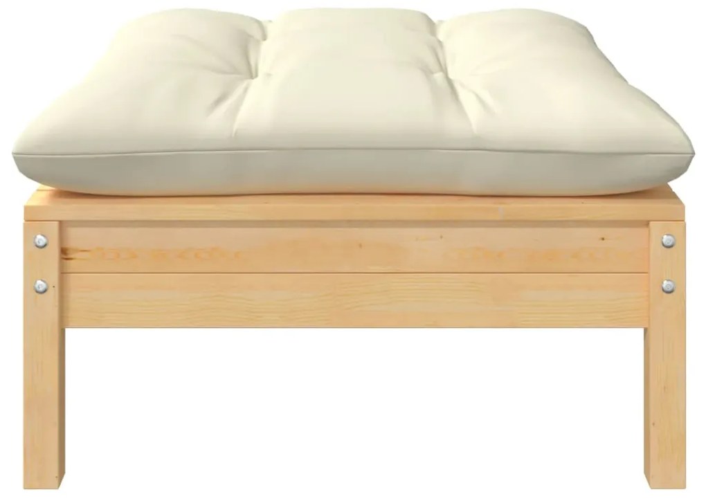 vidaXL tömör fenyőfa kerti lábzsámoly krémszínű párnával