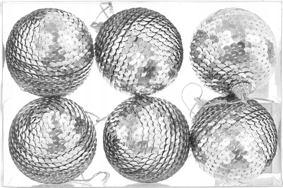 Karácsonyfadísz flitteres ezüst 6db/6 cm