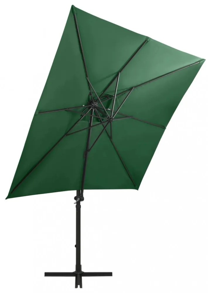 zöld konzolos napernyő rúddal és LED-fényekkel 250 cm