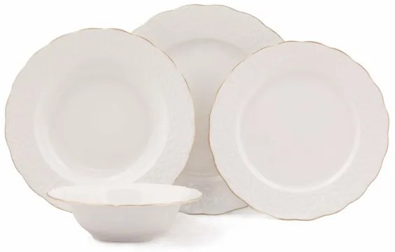 24 darabos porcelán étkészlet, fehér/arany