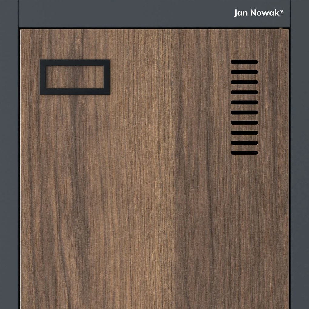 Pléh öltözőszekrény talpazaton, kétmodulos, polccal és köztes fallal KACPER, 800 x 1800 x 500 mm, Eco Design: antracit/ dió