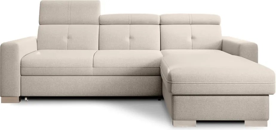 Bézs kinyitható-tárolóhelyes sarokkanapé (jobb oldali-heverő résszel) Fresia – ELTAP