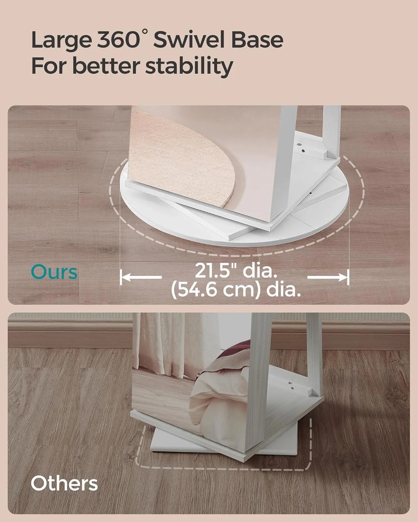 ékszerszekrény, tükrös szekrény 360°-ban forgatható, fehér felülettel és greige