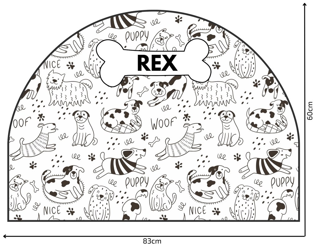PIPPER. Védő textil falmatrica – Ív – Vidám kutyák Méret: 83x60cm, Indíték: névvel