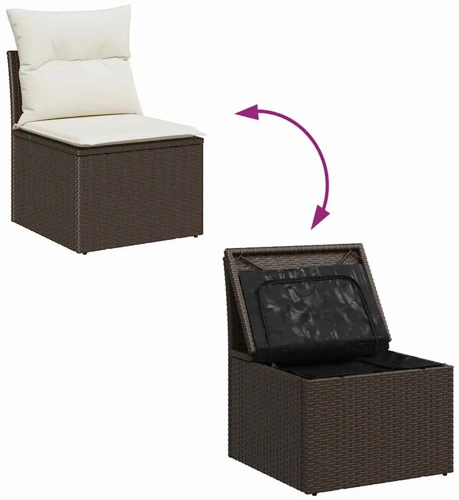 Kerti Kanapé Szett párnával 8 pcs Barna és fehér Poli rattan