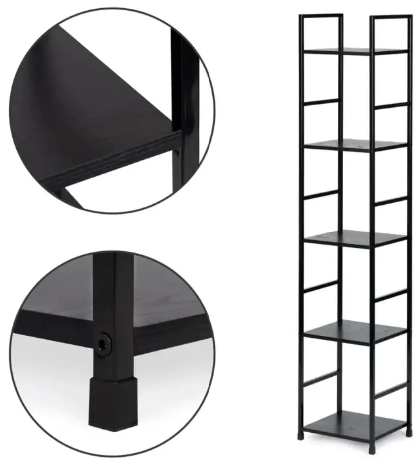 Intenso Home 5 szintes nyitott könyvespolc 29 x 144cm (Fekete) | Univerzális tároló állvány fém lábakkal