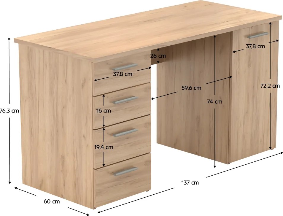 Íróasztal, artisan tölgy, EUSTACH