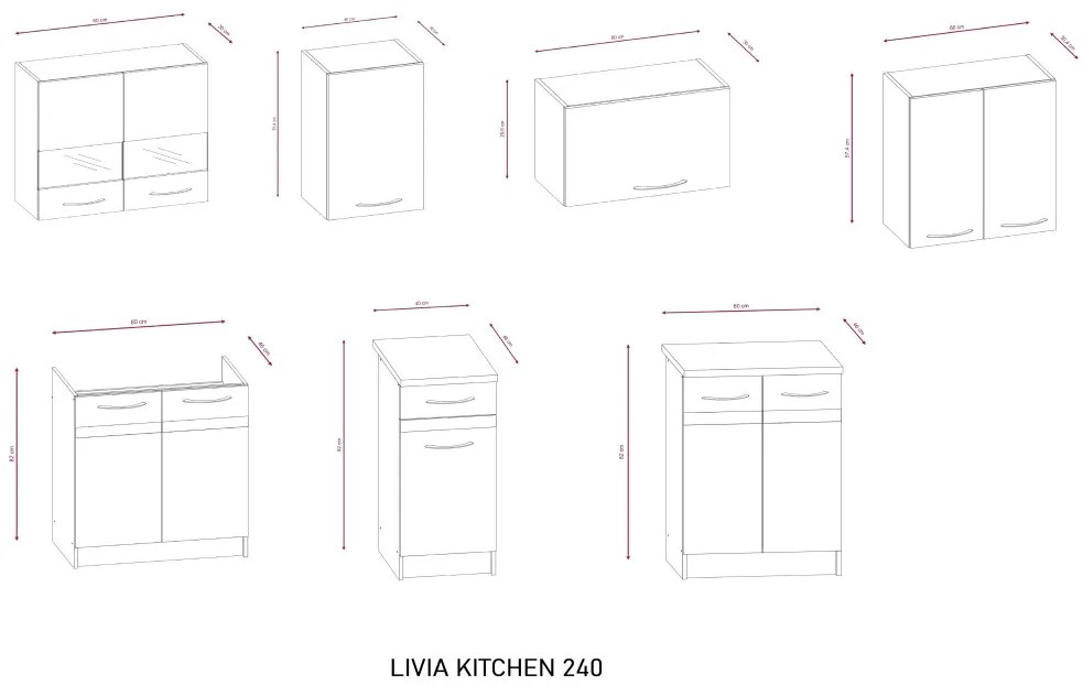 Konyhagarnitúra 240 cm. Világos Sonoma / Sötét Sonoma Színben. LIVIA