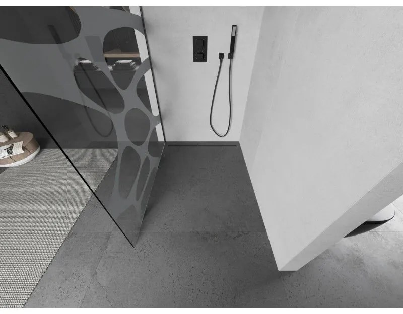 Mexen Kioto, Walk-In zuhany paraván 100 x 200 cm, 8 mm átlátszó üveg fehér mintás, grafit profil, 800-100-101-66-97