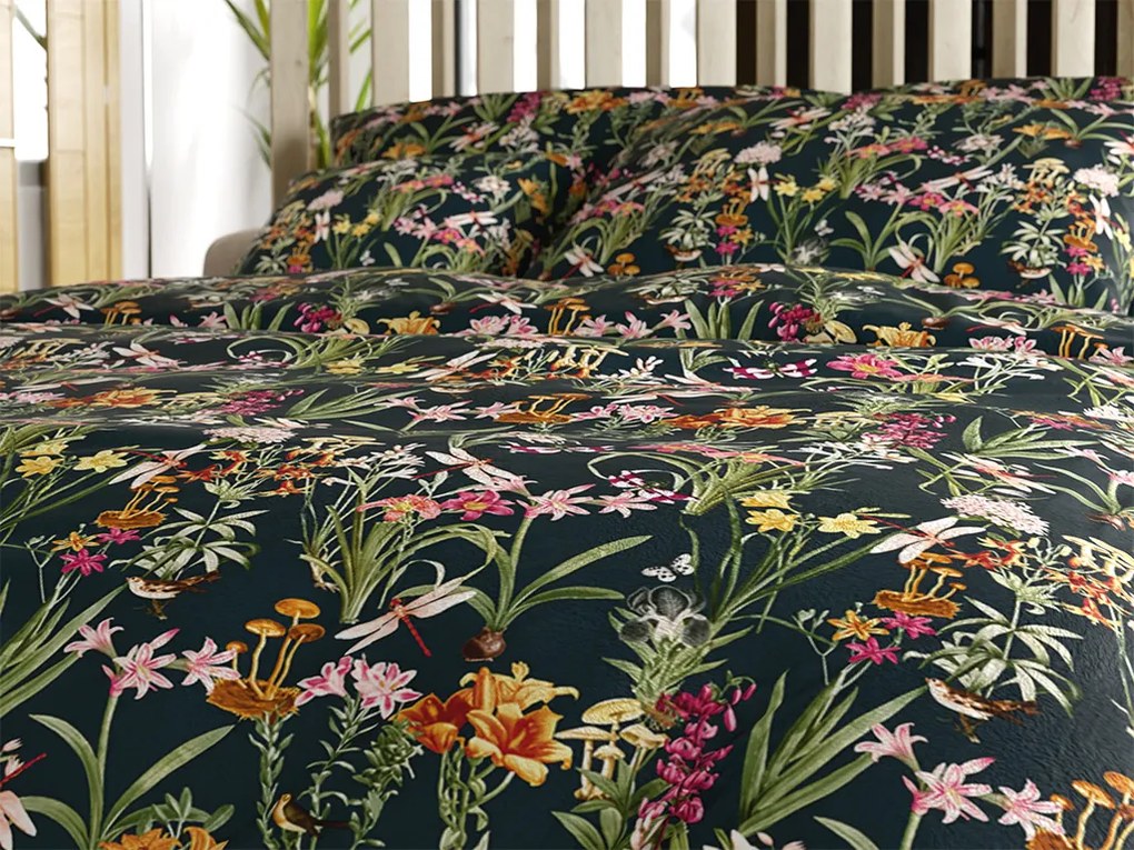 Mikroplüss ágyneműhuzat szett MYSTIC GARDEN sötétzöld + Mikroplüss lepedő SOFT 90x200 cm fehér, egyszemélyes ágyhoz