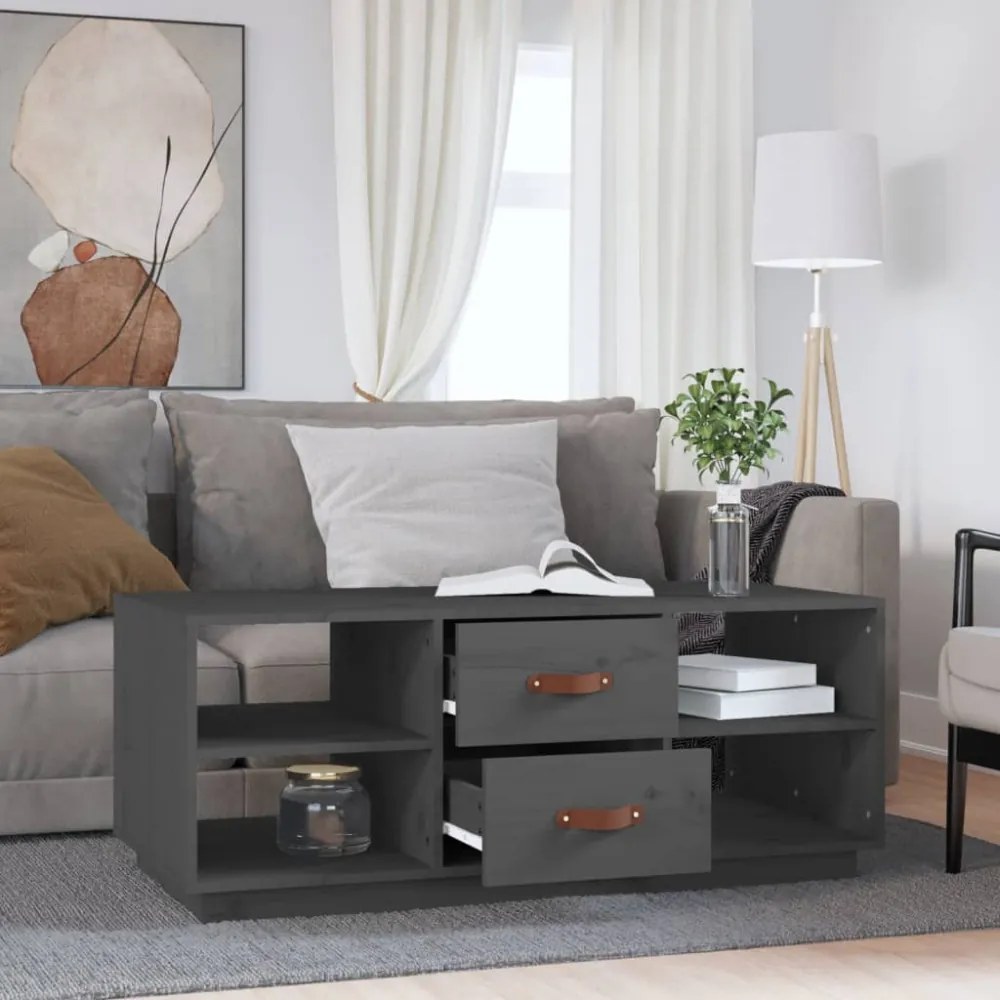 szürke tömör fenyőfa dohányzóasztal 100 x 50 x 41 cm