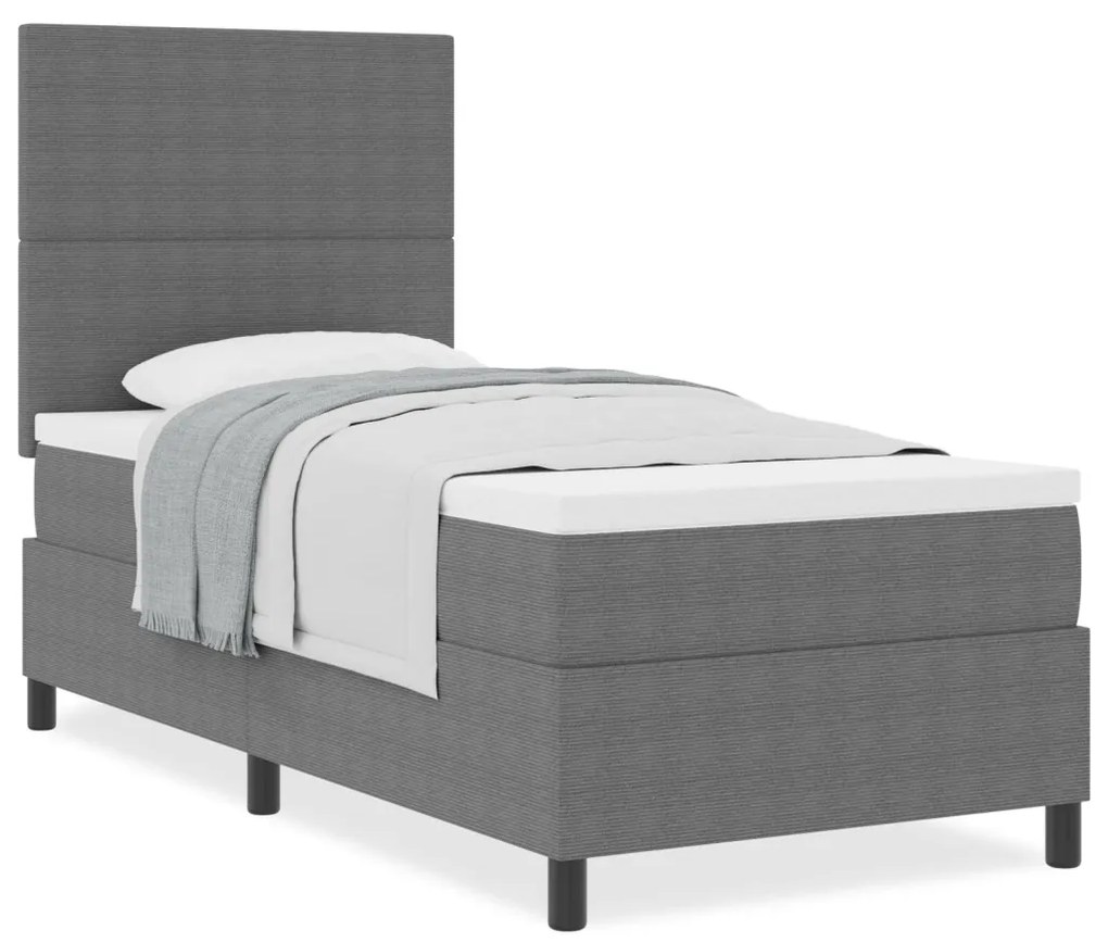 Box Spring Ágy Matraccal Világosszürke Egyszemélyes Kordbársony Anyaggal