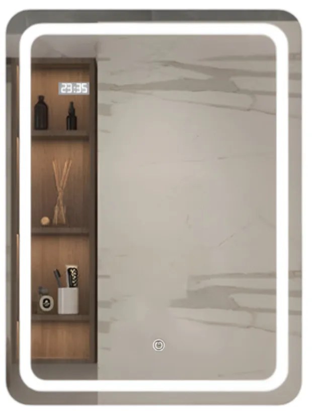 Viva AURA fürdőszoba tükör - érintőkapcsolós - páramenetesítős - órával - LED - ÁLLÓ - 60 x 80 cm
