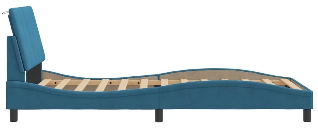 kék bársony ágykeret LED-világítással 100 x 200 cm