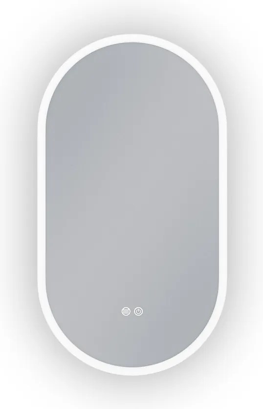 Erga Demi, ovális LED tükör 50x90cm, 3 fényszín, elülső világítás, páramentes fűtőpárna, ERG-V01-DEMI-5090-CL