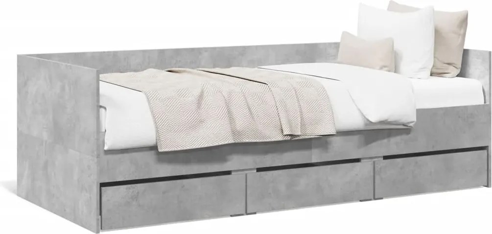 vidaXL betonszürke kanapéágy fiókkal matrac nélkül 100x200 cm