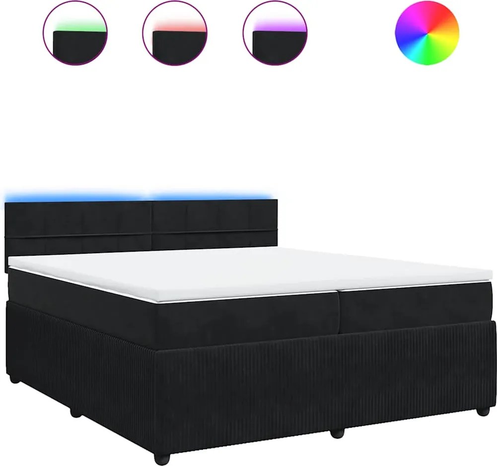 vidaXL fekete bársony rugós ágy matraccal 200x200 cm