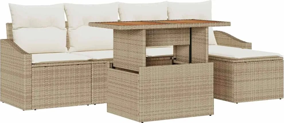 vidaXL Kert étkező szett párnával 6 pcs Beige és krém