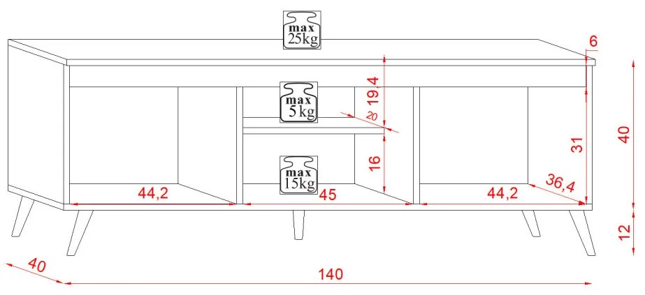 TV szekrény Craft arany / grafit beton színkombinációban – TUE