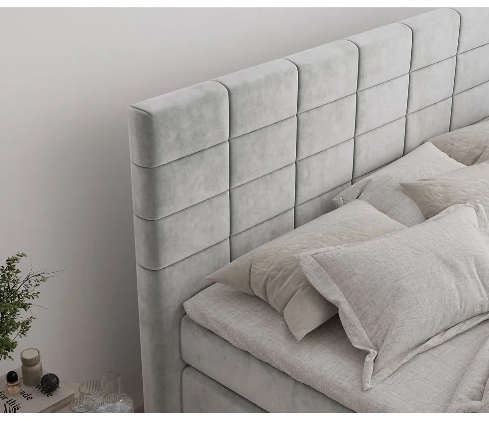 Világosszürke ágyneműtartós boxspring ágy 140x200 cm Ava – Maison de Rêve
