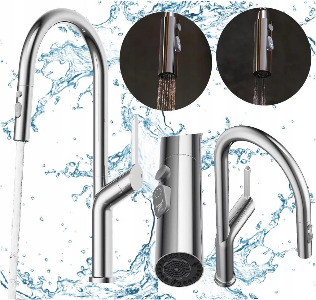 Konyhai csaptelep króm kihúzható kifolyócső Nokka álló konyhai csaptelep