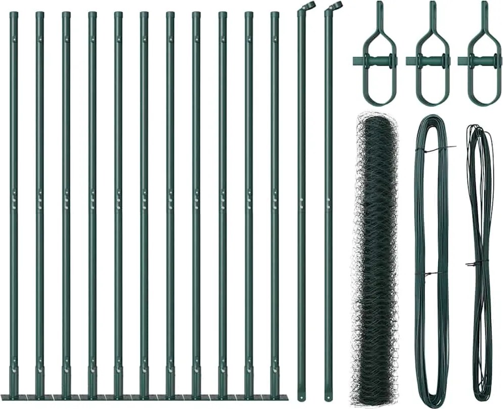 vidaXL Kerítésoszlop Zöld 25 x 0,8 m (36 mm háló) Acél és PVC