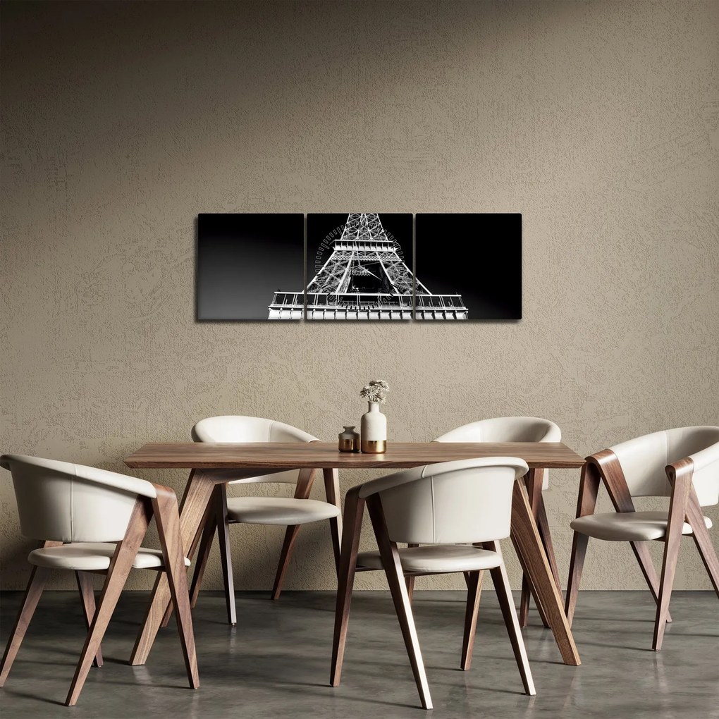 Kép - Eiffel-torony, fekete-fehér (órával) (90x30 cm)