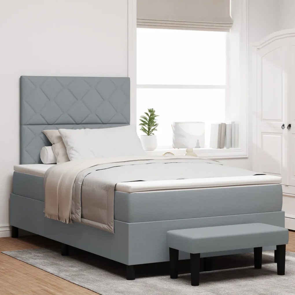 Boxspring ágy matraccal és padlós lámpával Szürke 120x200 cm Szövet