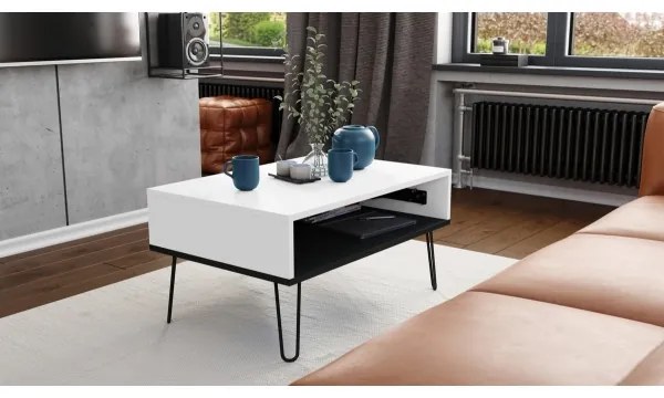 Dohányzóasztal emelhető asztallappal és polccal HALIJA fehér/fekete