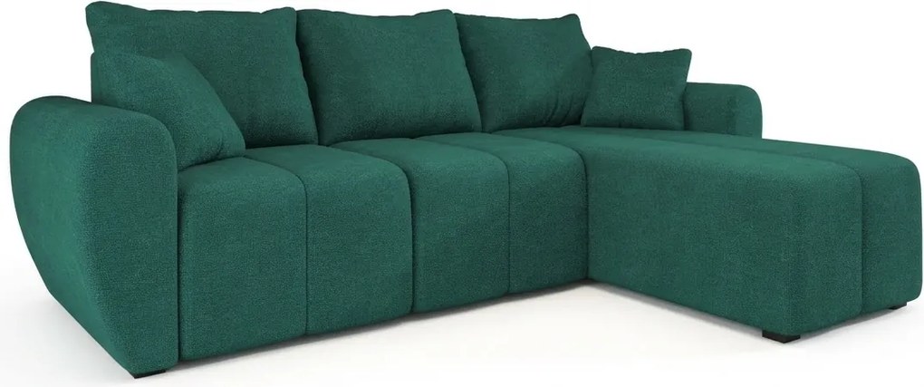 AKCIÓ Kihúzható kétoldalas L alakú SEVIO kanapé 246x145 cm, palackzöld + 2 párnák AJÁNDÉK II. osztály