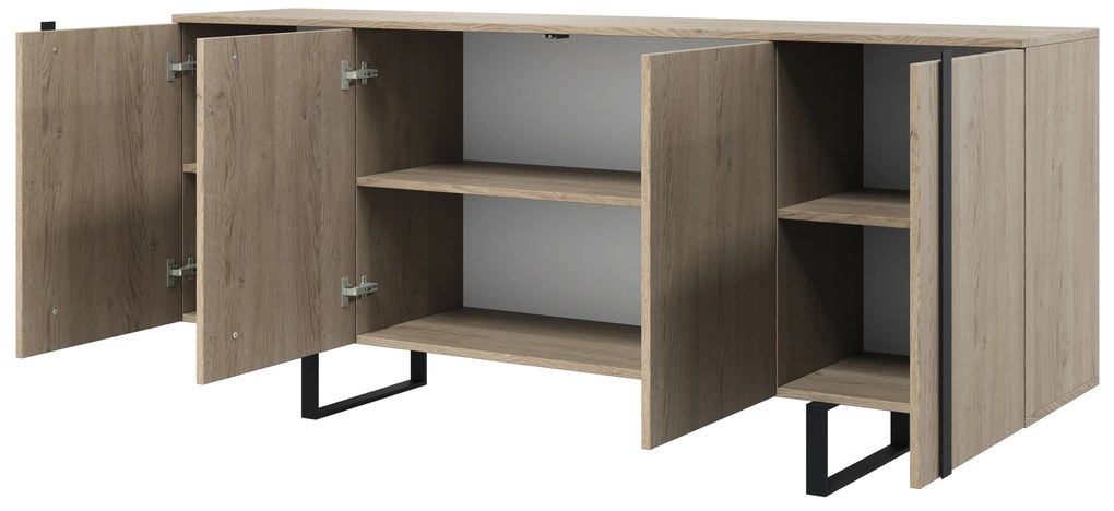 Verica komód 200 cm négyajtós - biszkvit tölgy / fekete lábak
