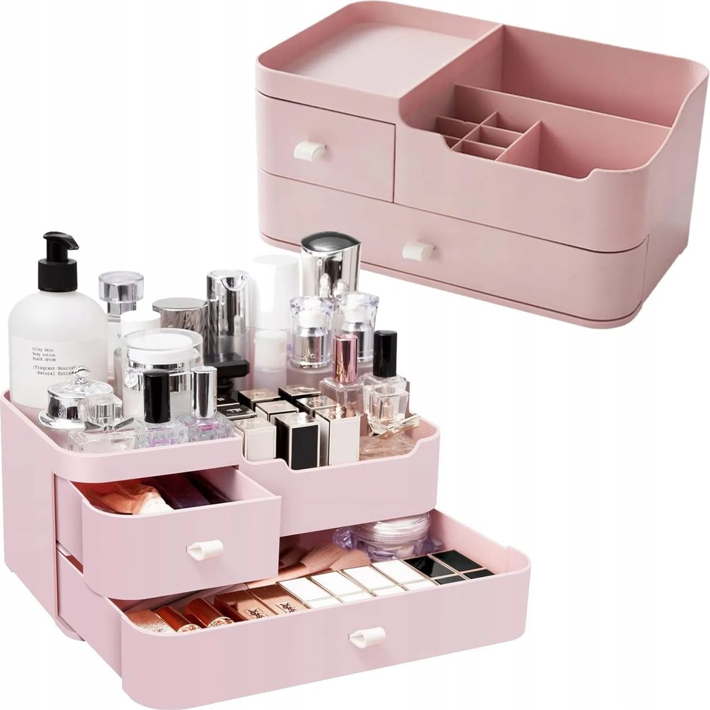 Kozmetikai rendszerező doboz ékszertartó fiók xl rózsaszín