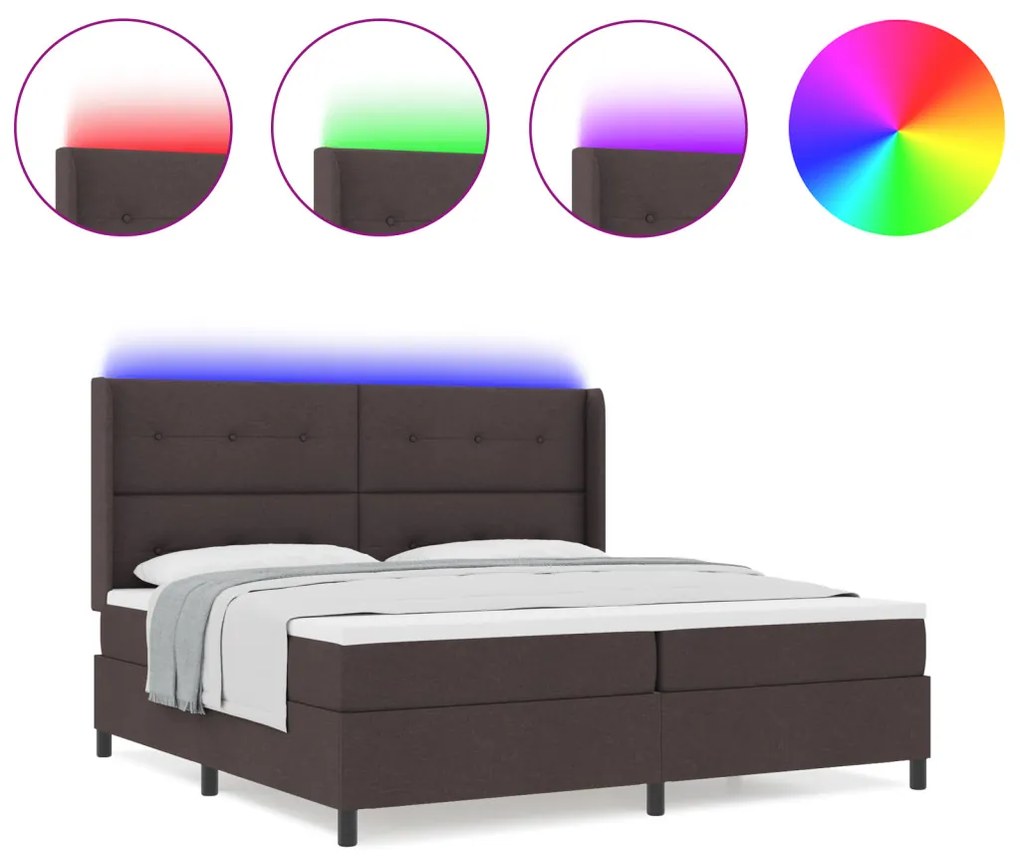Boxspring Ágy Matraccal és LED világítással Sötétbarna 200x200 cm Szövet