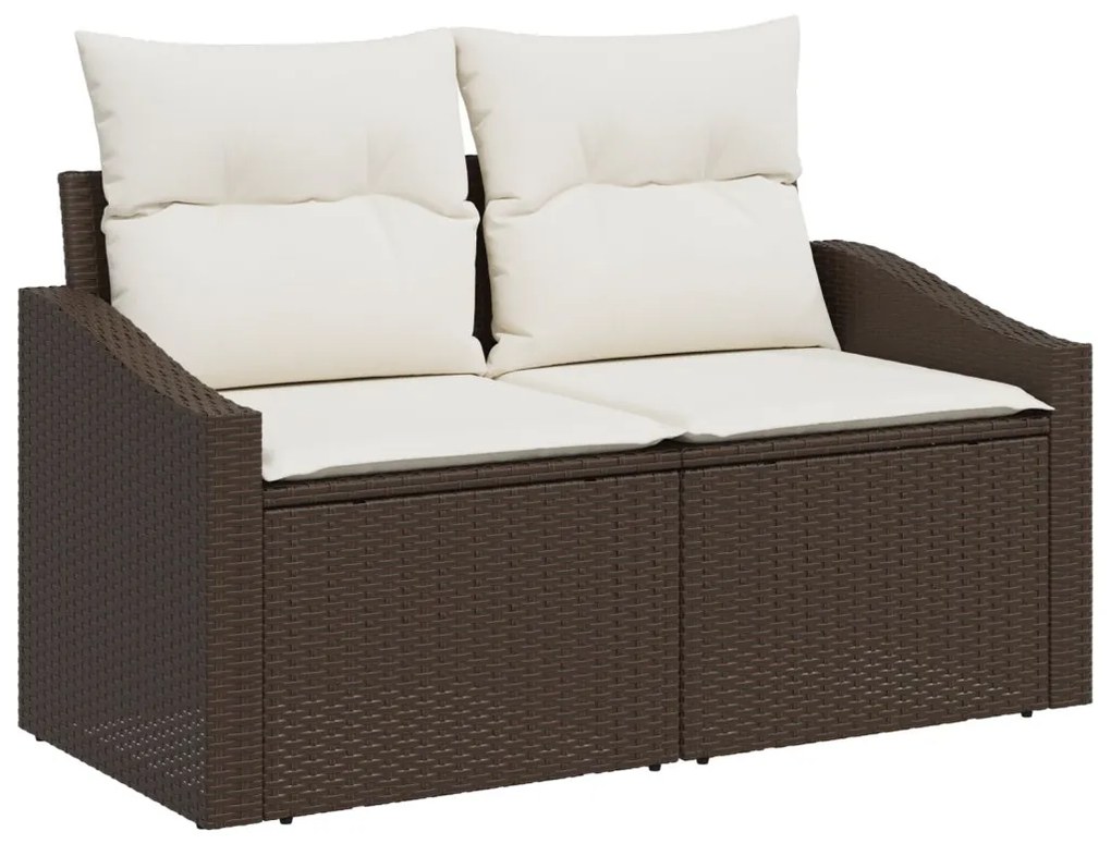 5 részes Kerti Sofa Szett Párnákkal Barna Poli Rattan