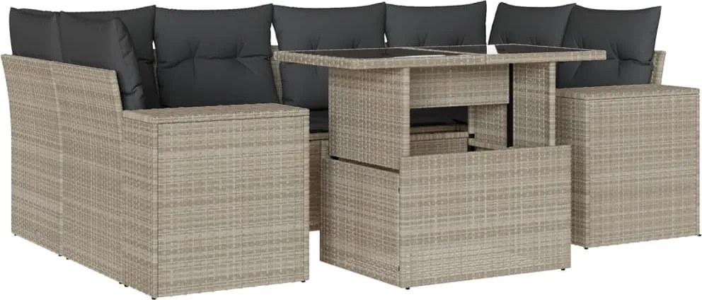 vidaXL 7 részes világosszürke polyrattan kerti ülőgarnitúra párnákkal