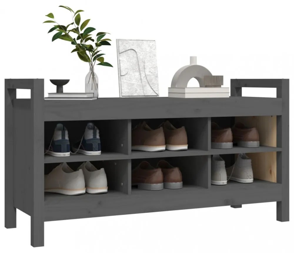 szürke tömör fenyőfa előszoba pad 110 x 40 x 60 cm